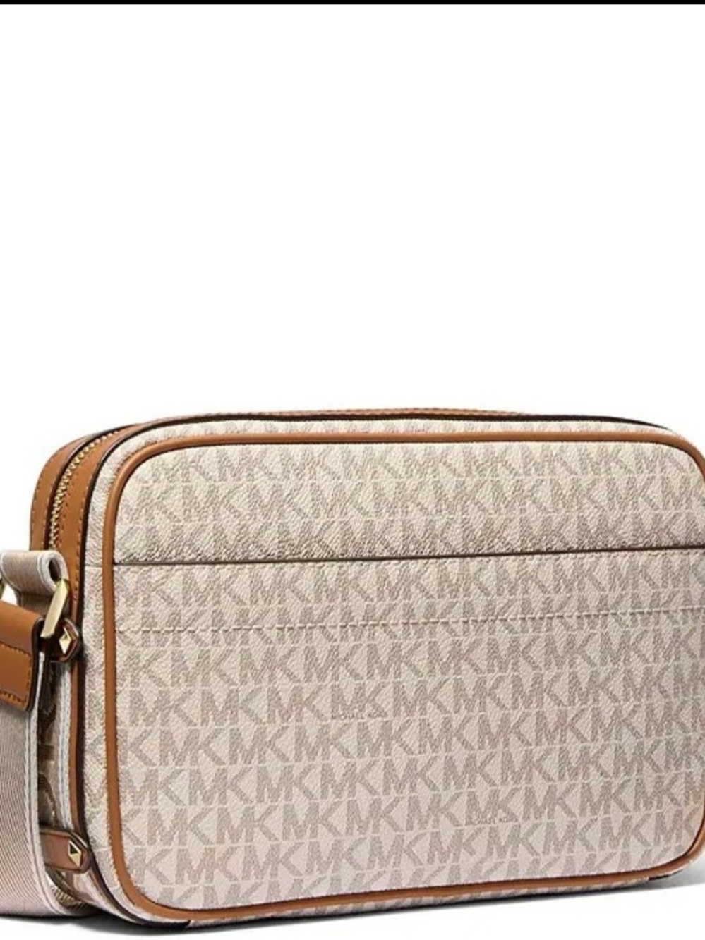 Michael Kors Cream Monogram Messenger Bag with Brown Trim